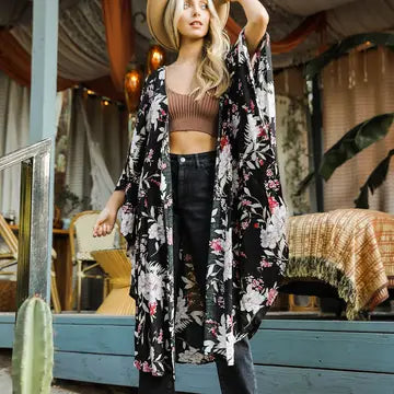 Floral Butterfly Sleeve Kimono