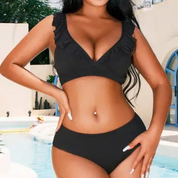 Coastal Ruffle High-Waist Bikini Set