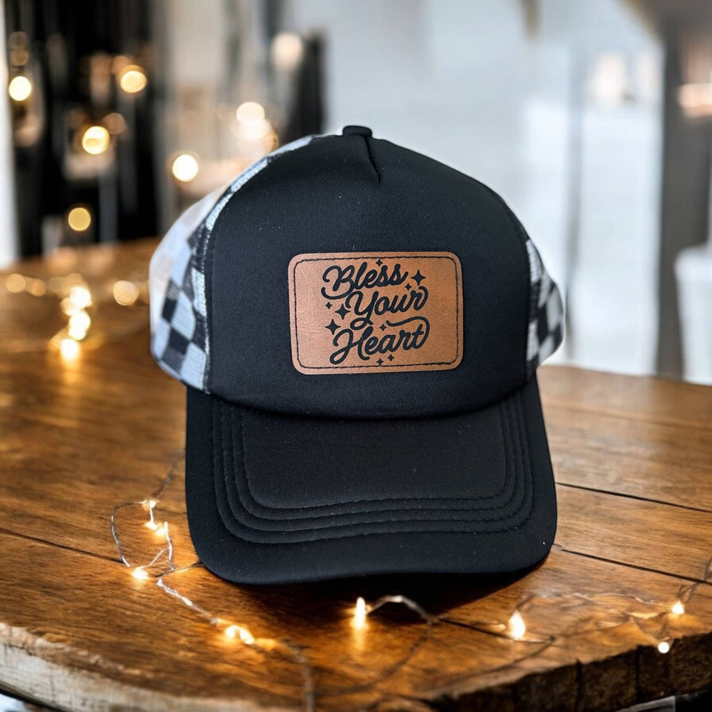Bless Your Heart Checkered Trucker Hat