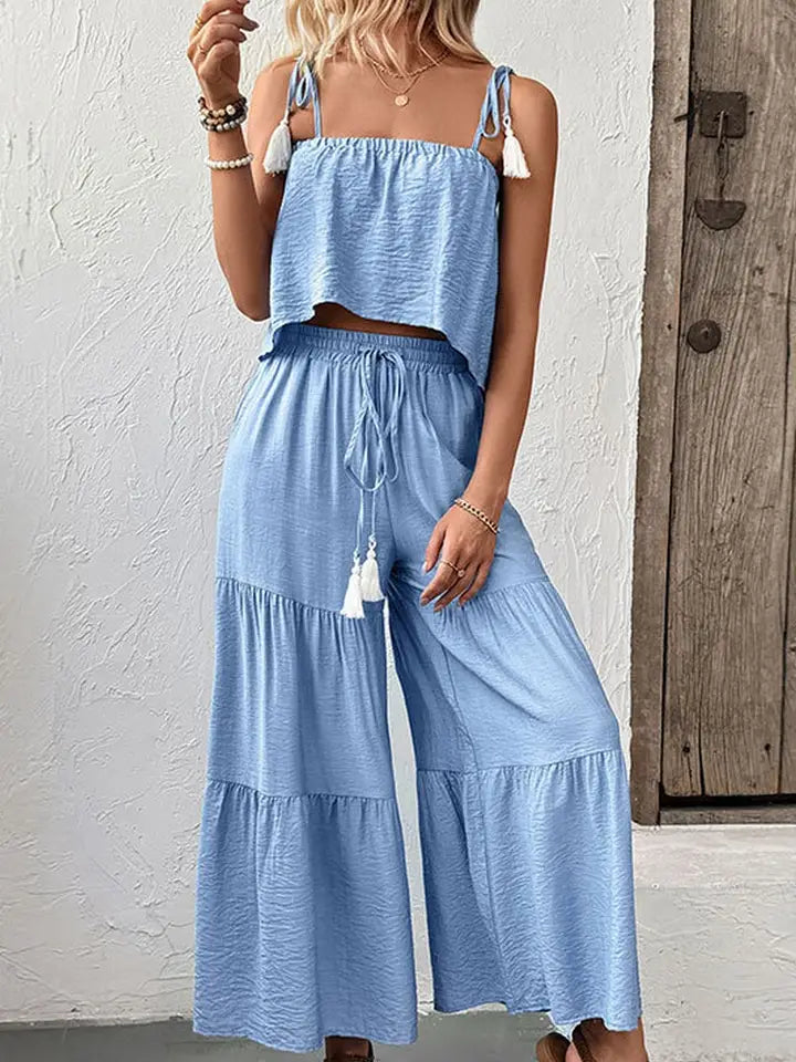 Blue Sky Cami & Wide Leg Two-Piece Set