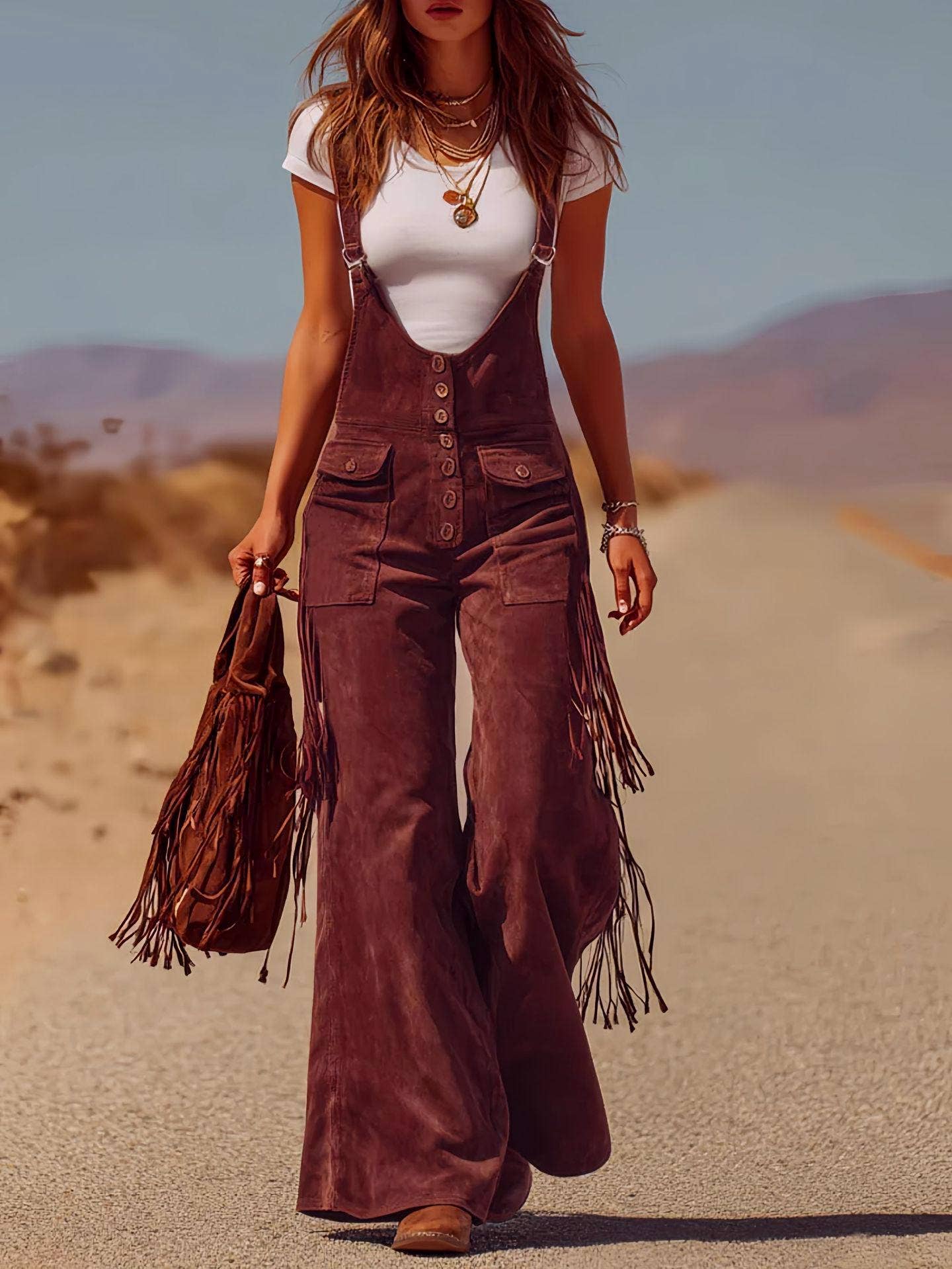 Fringe Wide-Leg Overalls