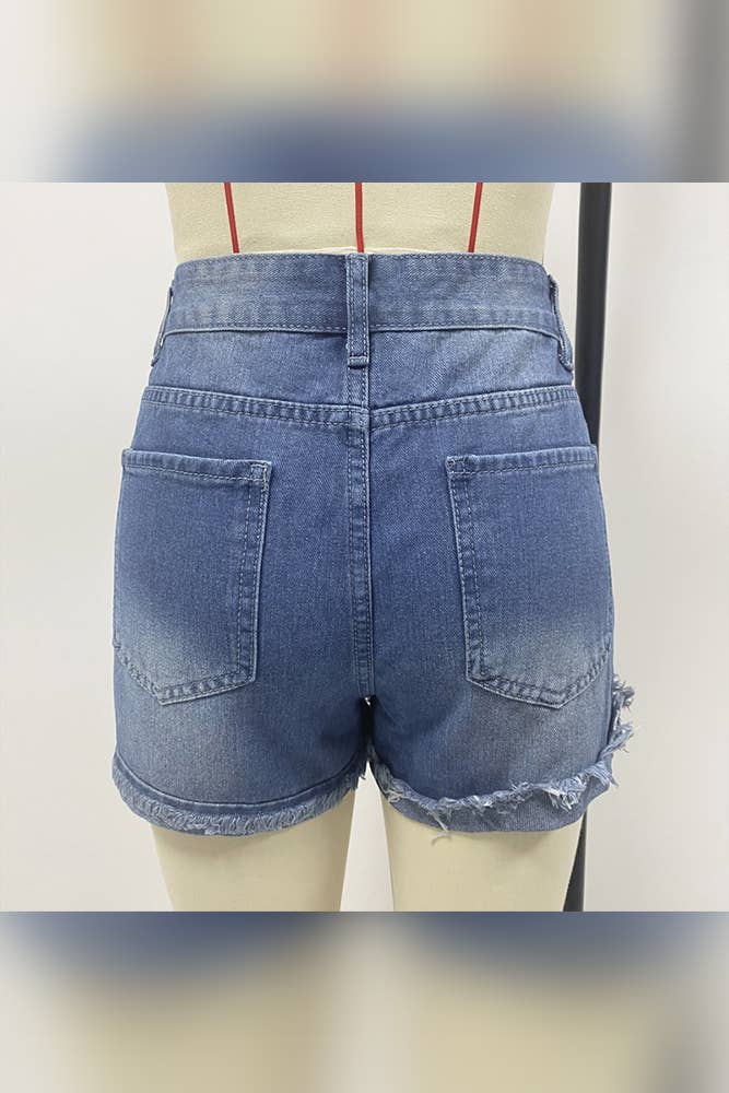 Us Flag Patchwork Ripped Denim Shorts
