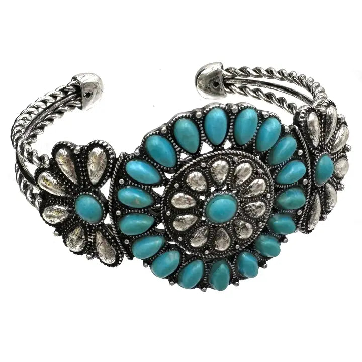 Western Flower Turquoise Open Bangle
