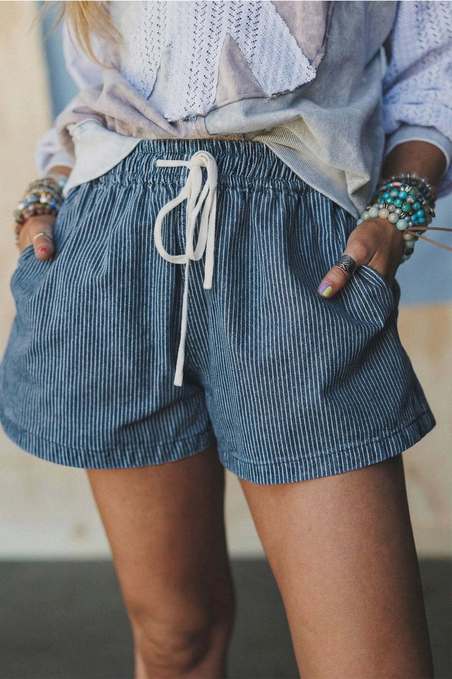 Sky Stripe Drawstring Shorts