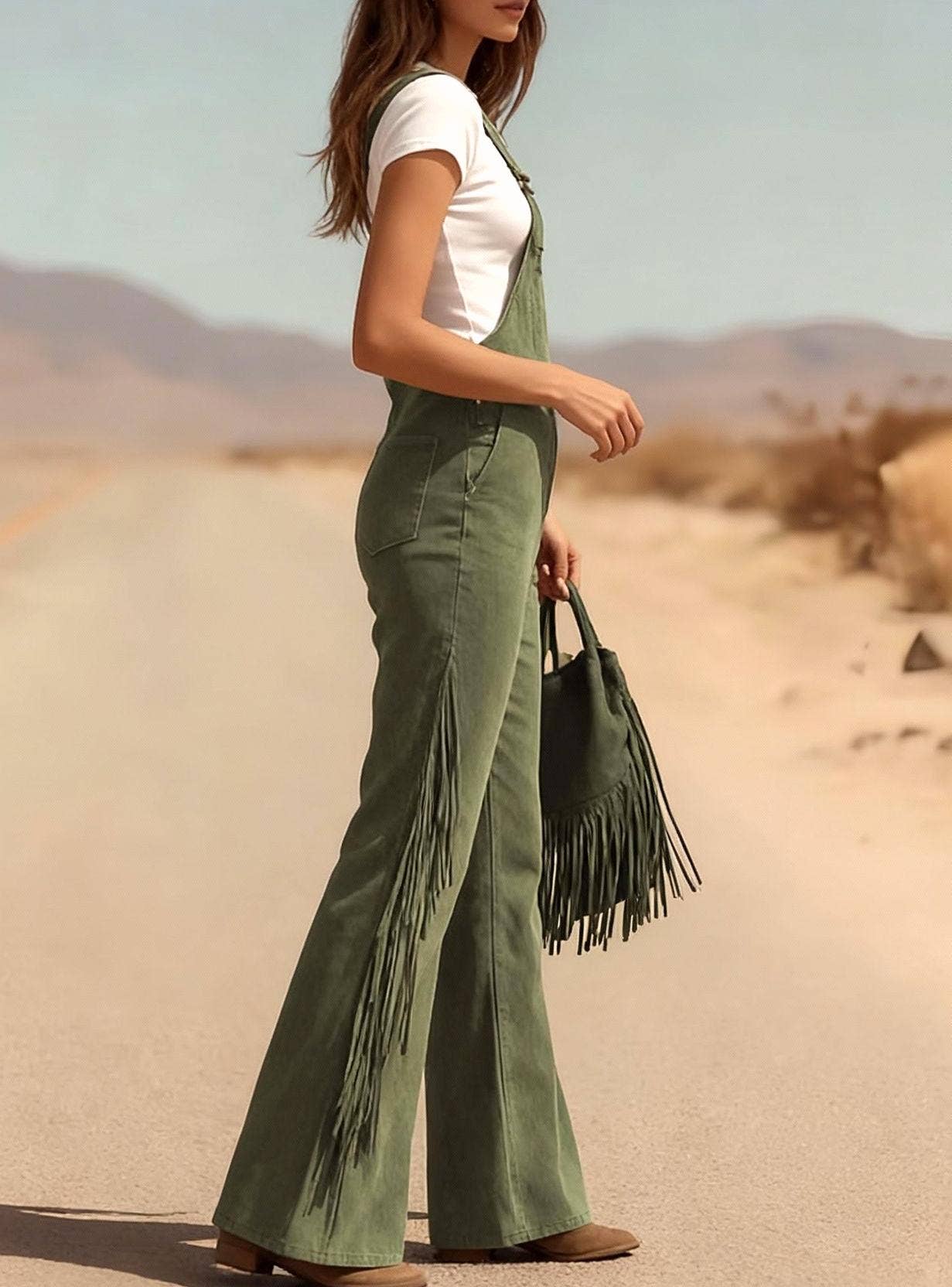 Fringe Wide-Leg Overalls