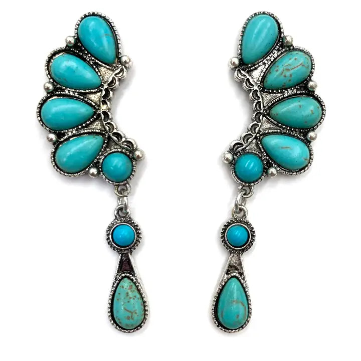 Turquoise Teardrop Ear Climber Earrings