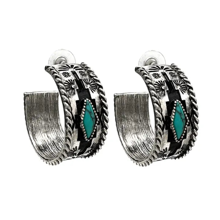 Aztec Turquoise Hoop Earrings