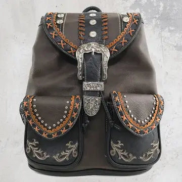 Western Leather Buckle Backpack
