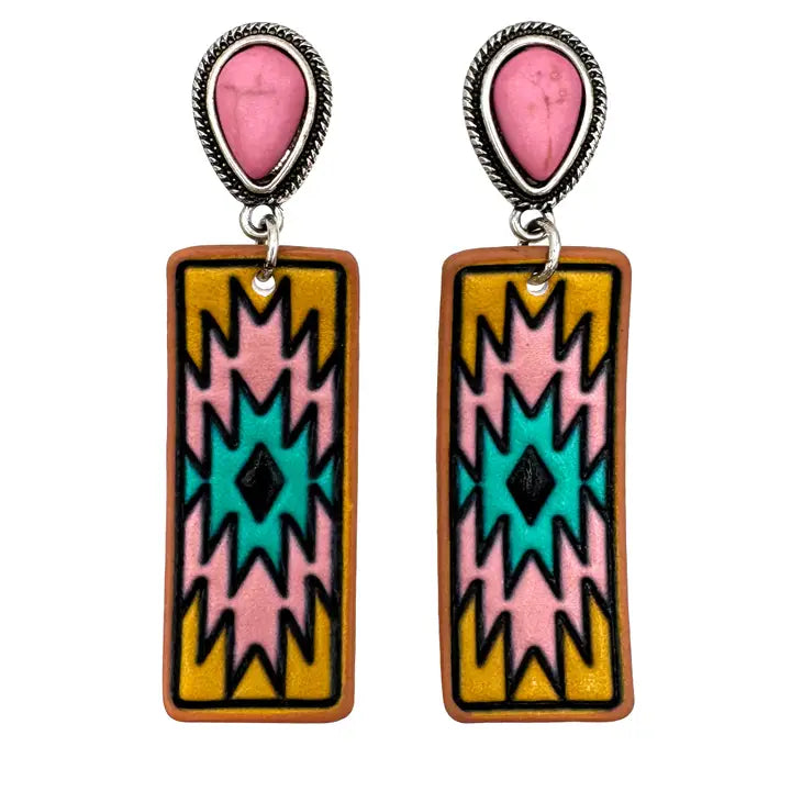 Tooled Leather Western Banner Earrings