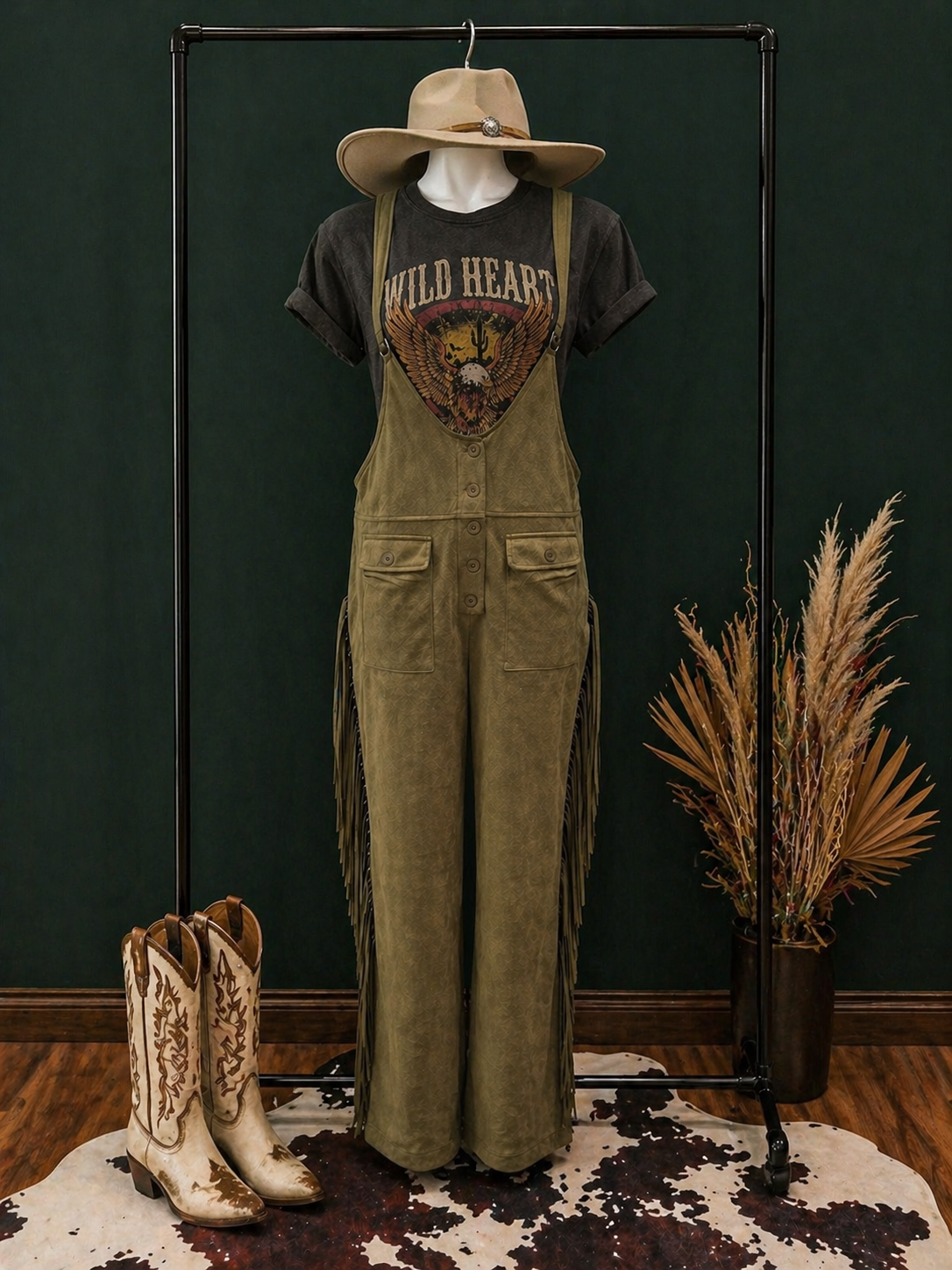 Fringe Wide-Leg Overalls