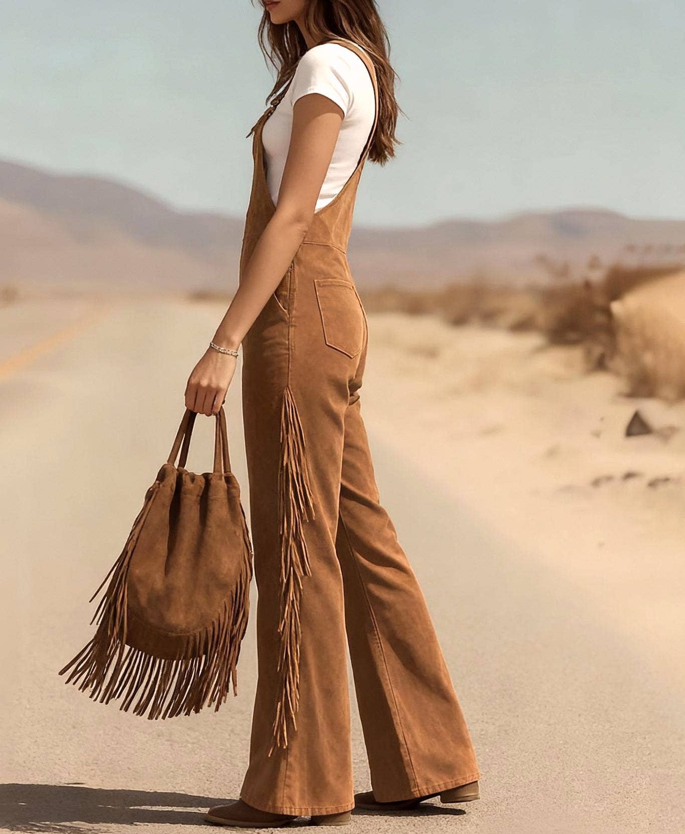 Fringe Wide-Leg Overalls