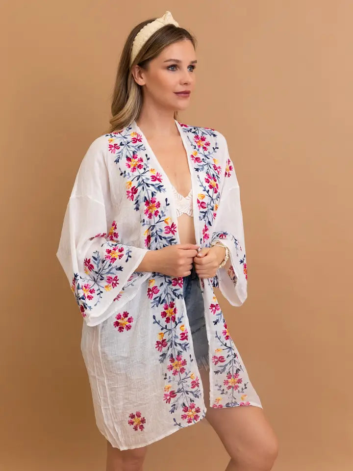 Floral Embroidered Anemone Kimono