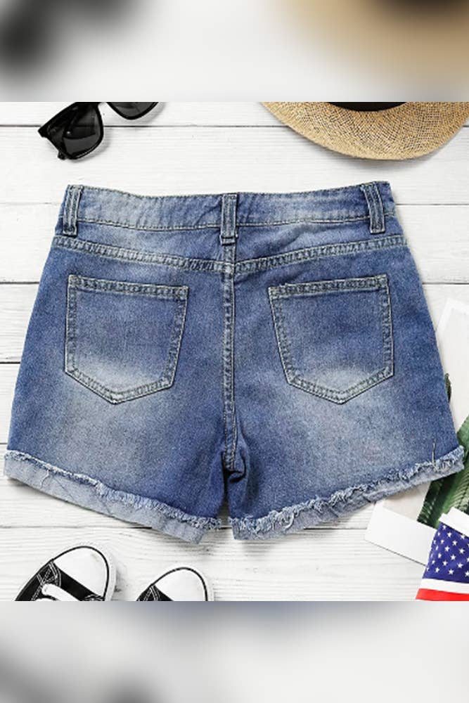 Us Flag Patchwork Ripped Denim Shorts