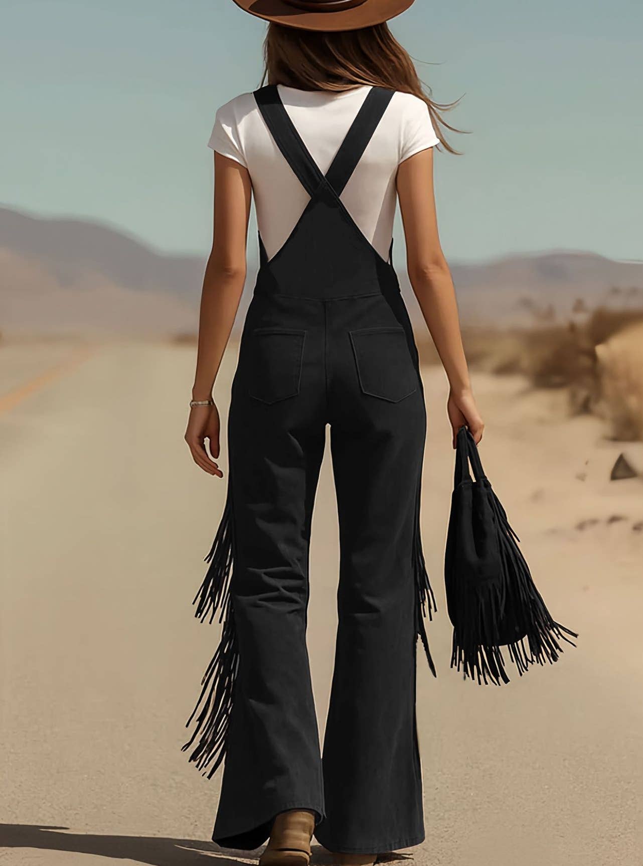 Fringe Wide-Leg Overalls