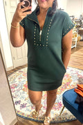Plus Size Evergreen Glow Studded Zip-Up T-Shirt Dress