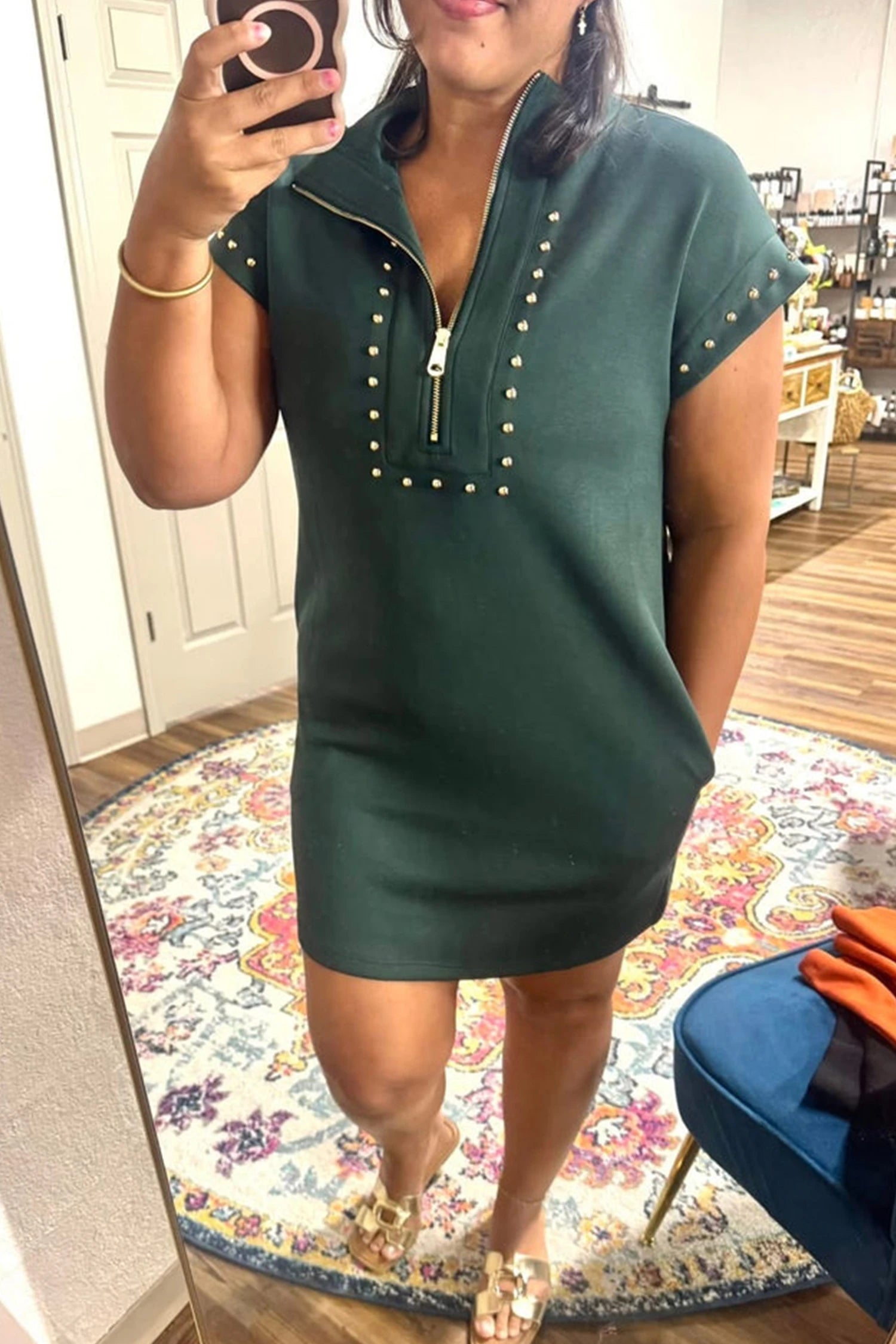 Plus Size Evergreen Glow Studded Zip-Up T-Shirt Dress