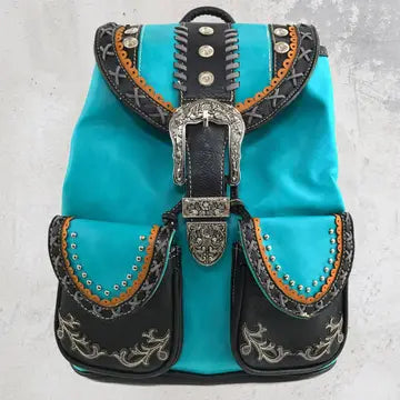 Western Leather Buckle Backpack